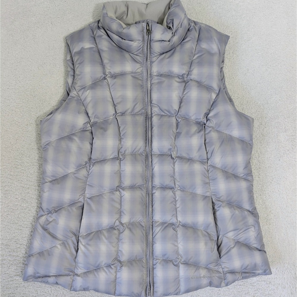 Eddie Bauer EB650‎ Down Puffer Vest Classic Plaid Thistle Women's Large Purple